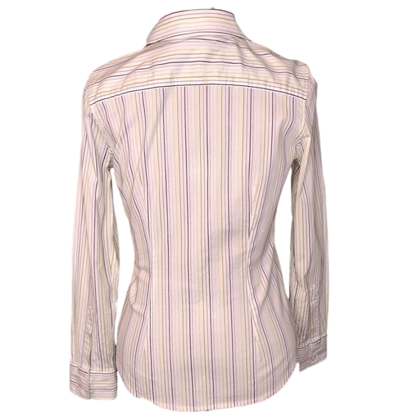 Pinstripe button cuff long sleeve tapered waist point collar button down blouse - Picture 4 of 7